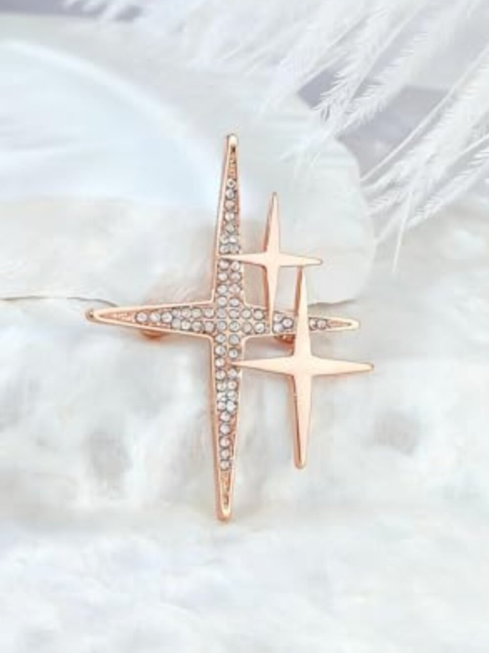 New - Gold Plated Cross Star Lapel Brooch Pin‎ for Women Cubic Crystal Starburst